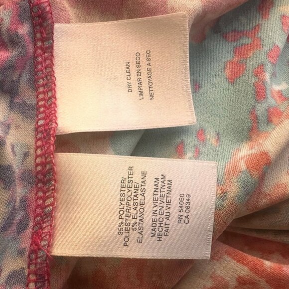 Vibrant Abstract Midi Dress Womens 16 V-Neck Faux Wrap Stretch Office Party - Picture 4 of 10